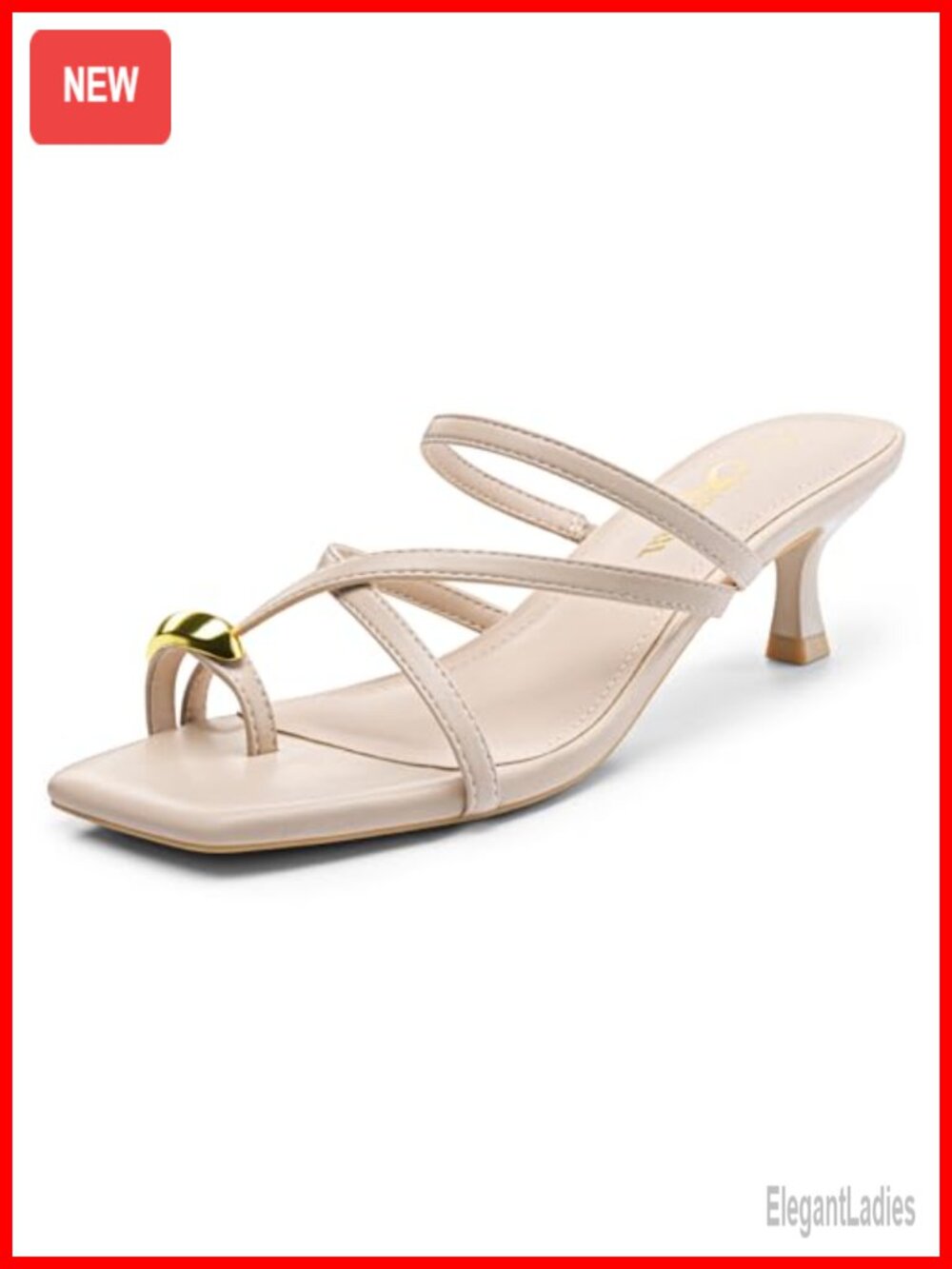Strappy Kitten Heel Square Toe Slip On Heeled Sandals Faux Leather